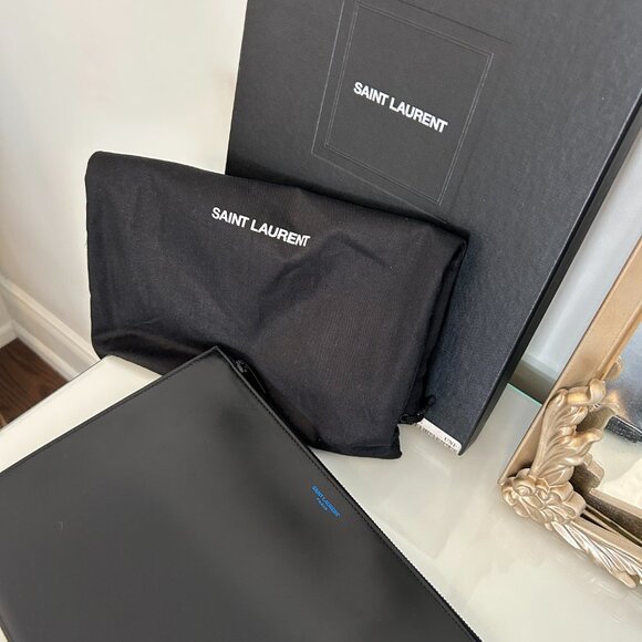 YSL Black Smooth Leather Large Zipped Document Holder/Portfolio - Picture 3 of 4